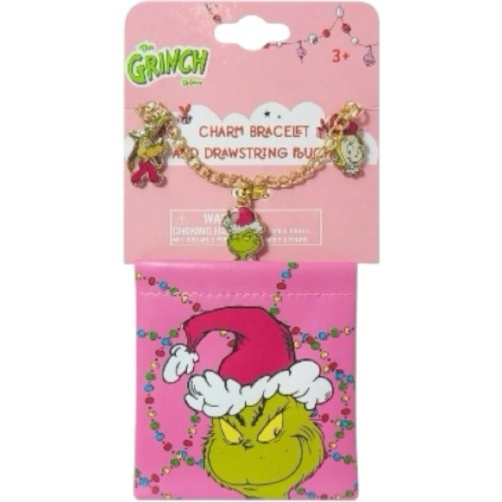 The Grinch Pink Charm Bracelet and Pouch for Kids
